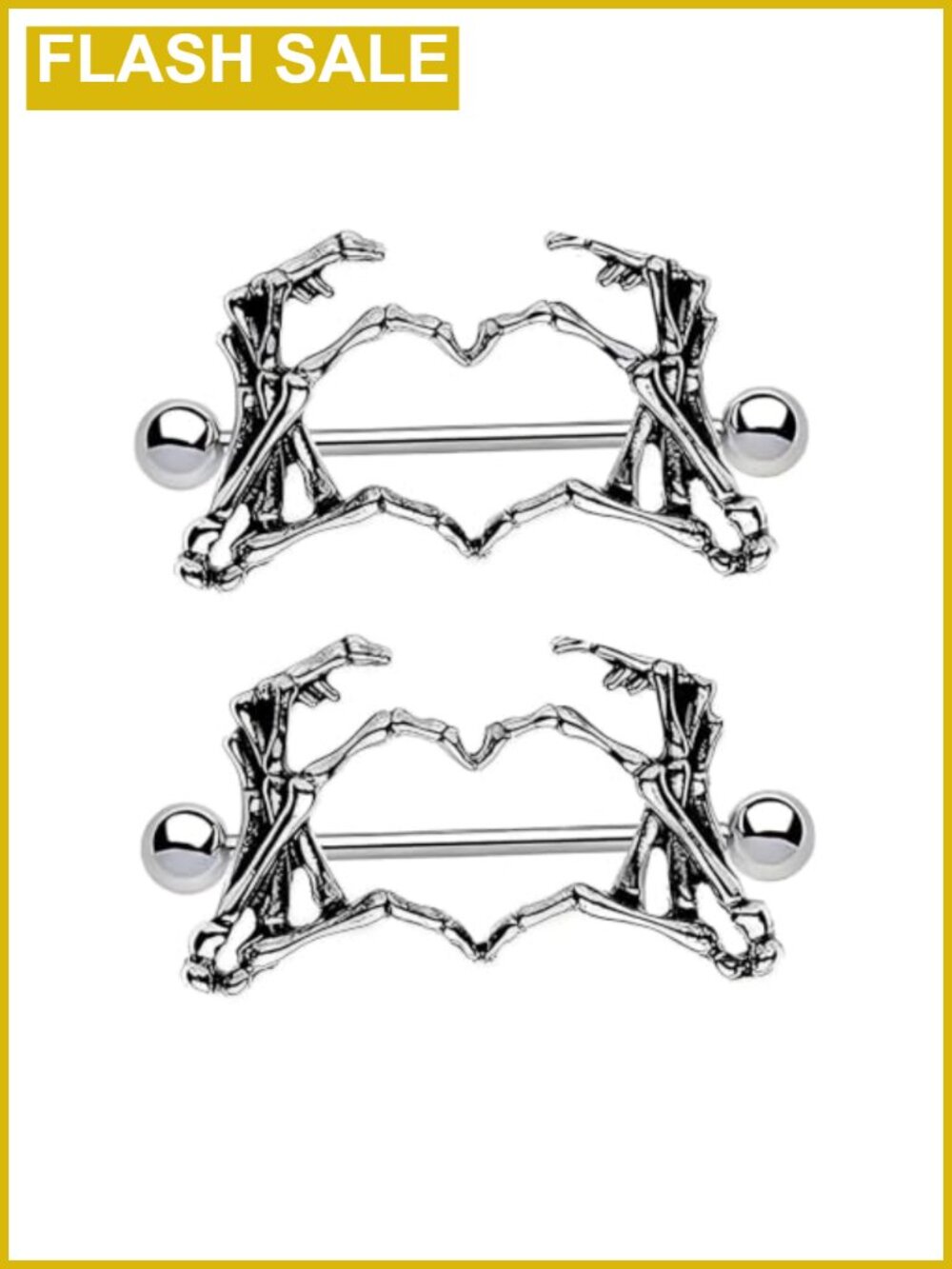 14G 316L Surgical Steel Gothic Skeleton Hand Heart Nipple Rings Barbell Body